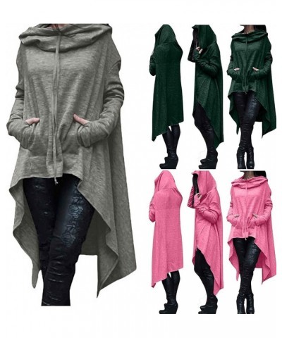 Womens Cloak Tops with Hood Solid High Low Hem Flowy Cape Sweatshirt Casual Full Sleeve Asymmetric Long Hoodie Pink $10.07 Ac...