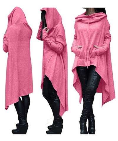 Womens Cloak Tops with Hood Solid High Low Hem Flowy Cape Sweatshirt Casual Full Sleeve Asymmetric Long Hoodie Pink $10.07 Ac...