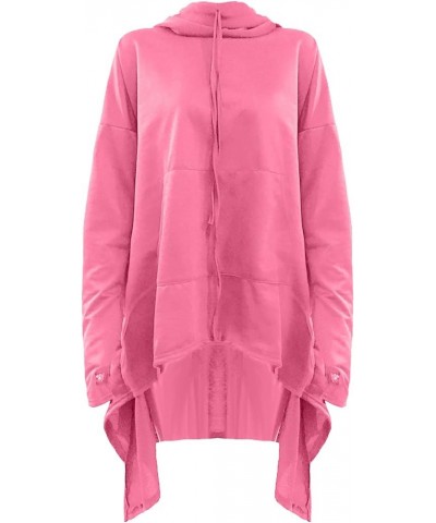 Womens Cloak Tops with Hood Solid High Low Hem Flowy Cape Sweatshirt Casual Full Sleeve Asymmetric Long Hoodie Pink $10.07 Ac...