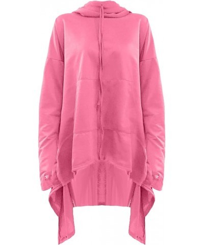 Womens Cloak Tops with Hood Solid High Low Hem Flowy Cape Sweatshirt Casual Full Sleeve Asymmetric Long Hoodie Pink $10.07 Ac...