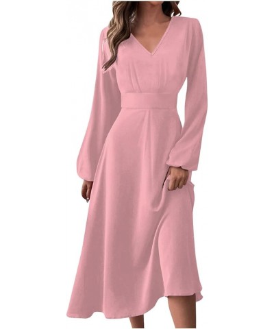 Womens Fall Dresses Solid Long Sleeve V Neck Wedding Guest Dress Casual Elegant Cocktail Party Dress 02-pink $10.28 Dresses