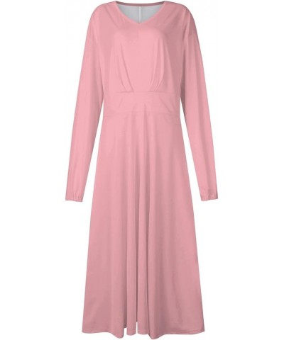 Womens Fall Dresses Solid Long Sleeve V Neck Wedding Guest Dress Casual Elegant Cocktail Party Dress 02-pink $10.28 Dresses