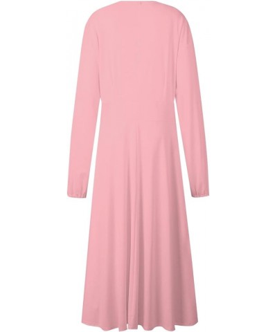 Womens Fall Dresses Solid Long Sleeve V Neck Wedding Guest Dress Casual Elegant Cocktail Party Dress 02-pink $10.28 Dresses