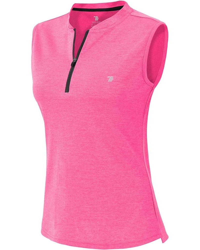 Women's Dry Fit Tennis Golf Shirts 1/4 Zip Sleeveless Collarless UPF 50+ Yoga Gym Workout Tops Shirts Fluorescence Rose Red $...