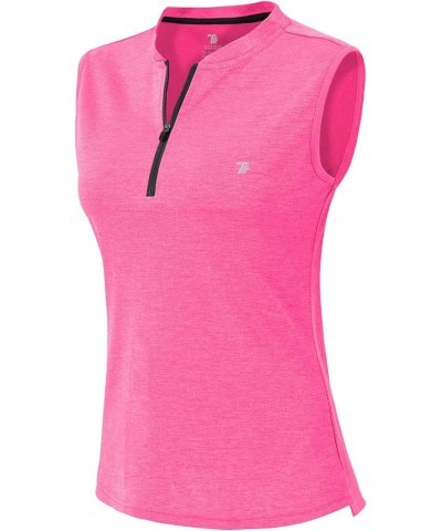 Women's Dry Fit Tennis Golf Shirts 1/4 Zip Sleeveless Collarless UPF 50+ Yoga Gym Workout Tops Shirts Fluorescence Rose Red $...