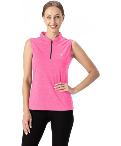 Women's Dry Fit Tennis Golf Shirts 1/4 Zip Sleeveless Collarless UPF 50+ Yoga Gym Workout Tops Shirts Fluorescence Rose Red $...