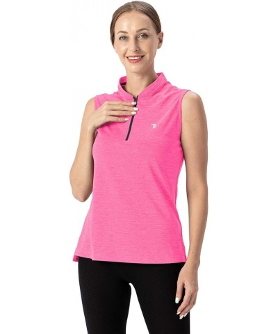 Women's Dry Fit Tennis Golf Shirts 1/4 Zip Sleeveless Collarless UPF 50+ Yoga Gym Workout Tops Shirts Fluorescence Rose Red $...