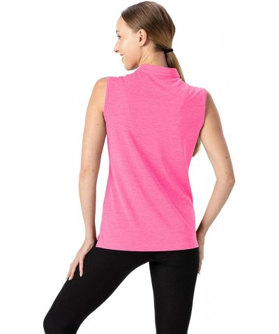 Women's Dry Fit Tennis Golf Shirts 1/4 Zip Sleeveless Collarless UPF 50+ Yoga Gym Workout Tops Shirts Fluorescence Rose Red $...