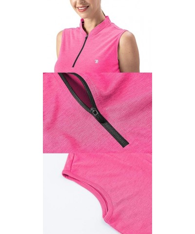 Women's Dry Fit Tennis Golf Shirts 1/4 Zip Sleeveless Collarless UPF 50+ Yoga Gym Workout Tops Shirts Fluorescence Rose Red $...