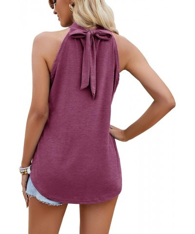 Halter Tank Tops for Women Summer Tops Keyhole Sleeveless Shirts Loose Fit Plum $11.19 Tanks