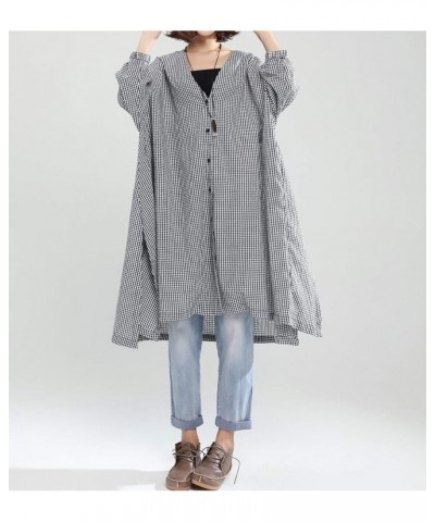 Plaid Duster Shirt Jackets with Long Sleeves and Button-Down Design for Plus Size Women GA1505 A Plaid $17.62 Blouses