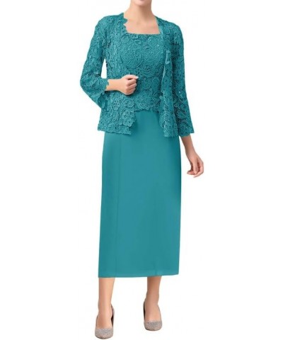 Mother of The Bride Dress with Jacket Lace Evening Dresses Long Sleeve Wedding Guest Dresses for Women Turquoise $36.19 Dresses