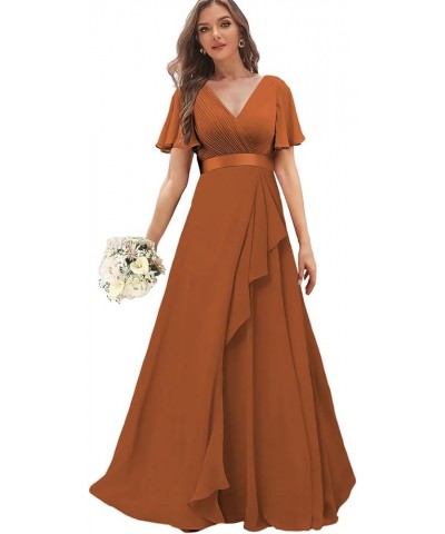 Chiffon Bridesmaid Dresses with Sleeves Long Formal Wedding Guest Dress for Women V Neck Evening Gown Dusty Blue $27.53 Dresses