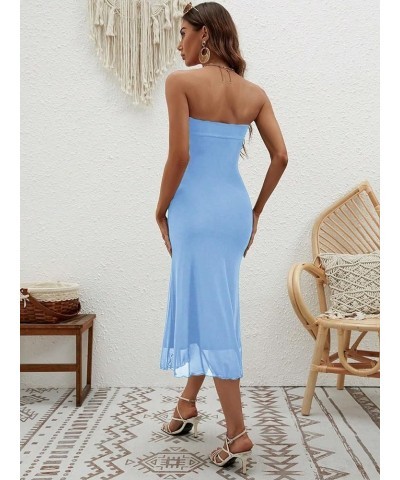 Women's Strapless Midi Dress Tube Top Off Shoulder Sleeveless Fitted Cocktail Club Party Formal Long Dresses Solid Blue $17.0...