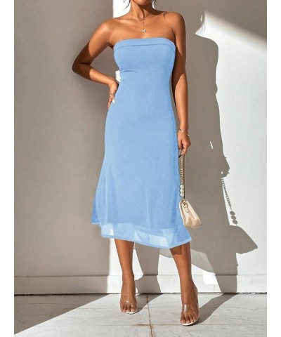 Women's Strapless Midi Dress Tube Top Off Shoulder Sleeveless Fitted Cocktail Club Party Formal Long Dresses Solid Blue $17.0...