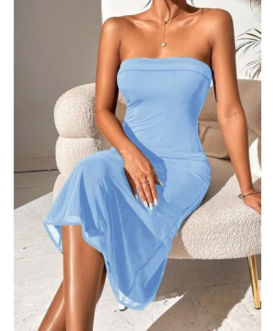 Women's Strapless Midi Dress Tube Top Off Shoulder Sleeveless Fitted Cocktail Club Party Formal Long Dresses Solid Blue $17.0...