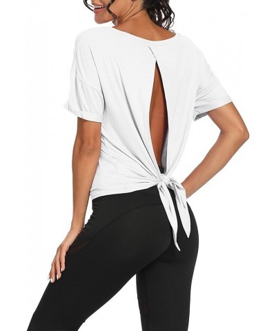 Workout Tops Open Back Shirts Gym Workout Clothes Tie Back Musle Tank for Women Z-white $10.80 Activewear