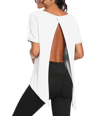 Workout Tops Open Back Shirts Gym Workout Clothes Tie Back Musle Tank for Women Z-white $10.80 Activewear