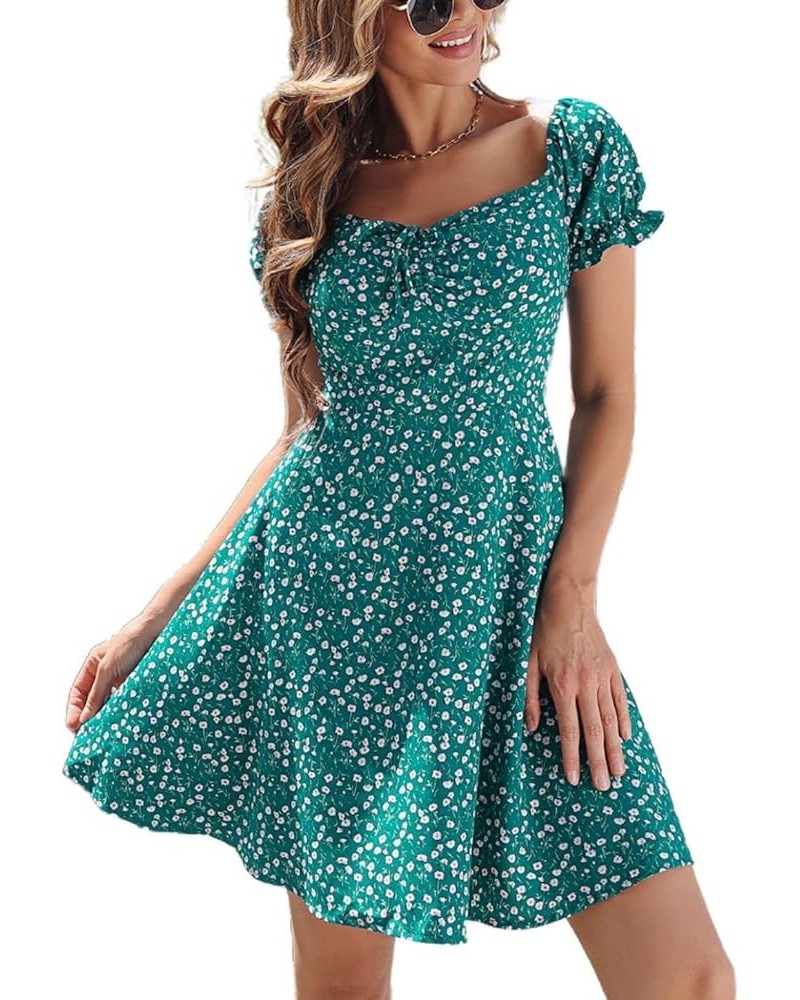 Women's Summer Dress Party Dresses Fall Casual Ruffle Holiday Ruched Short Sleeve Fitted A Line Dress Green $9.93 Dresses