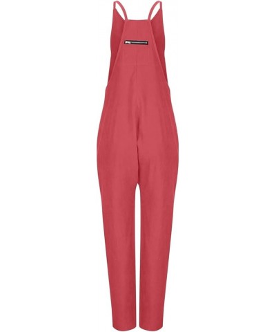 Jumpsuits for Women Casual Loose Sleeveless Overall Jumpsuits Summer Wide Leg Romper Cotton Baggy Pants with Pockets Hot Pink...