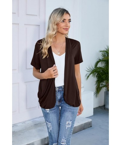 Open Front Cardigan Sweaters for Women with Pockets Lightweight Short Sleeve Ruffle Front Kimono Cardigan Duster A-22 Deep Co...