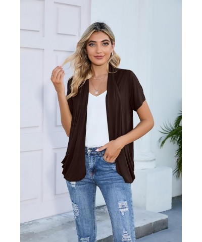 Open Front Cardigan Sweaters for Women with Pockets Lightweight Short Sleeve Ruffle Front Kimono Cardigan Duster A-22 Deep Co...