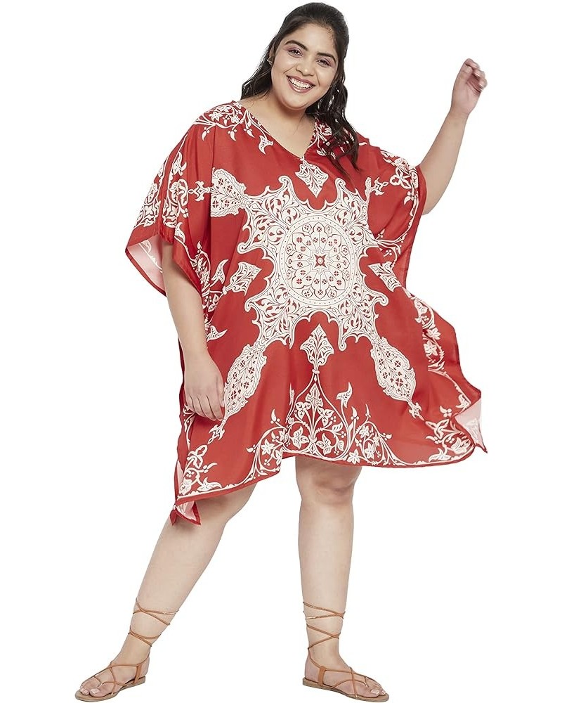 Gypsie Blu Women Caftan Tunic Top African Dashiki Kimono Dress Summer Sundress Tunic Plus Size Mini Dress Red and White $11.1...