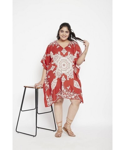 Gypsie Blu Women Caftan Tunic Top African Dashiki Kimono Dress Summer Sundress Tunic Plus Size Mini Dress Red and White $11.1...