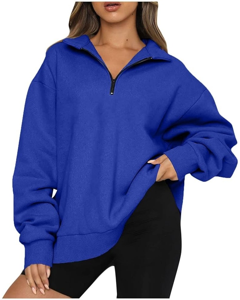 Women's Casual Oversized Half Zip Sweatshirts Long Sleeve Solid Color Pullover Jackets with Pockets 3-royal Blue $5.97 Hoodie...