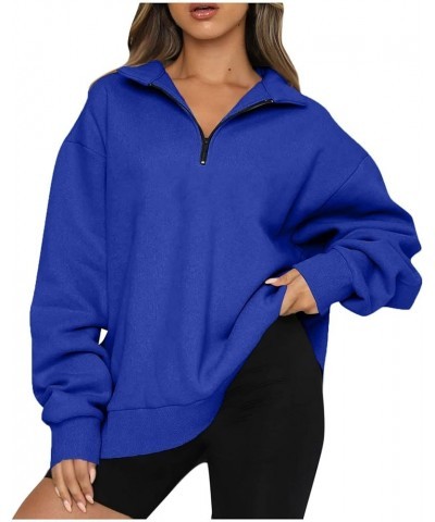 Women's Casual Oversized Half Zip Sweatshirts Long Sleeve Solid Color Pullover Jackets with Pockets 3-royal Blue $5.97 Hoodie...