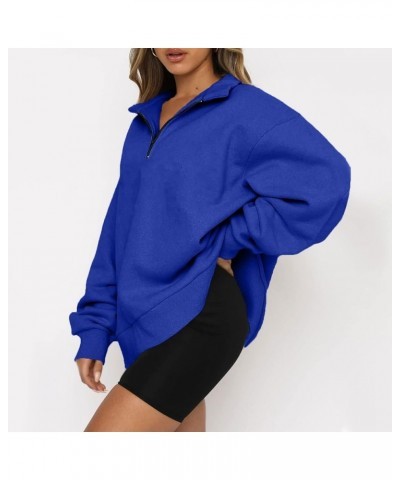 Women's Casual Oversized Half Zip Sweatshirts Long Sleeve Solid Color Pullover Jackets with Pockets 3-royal Blue $5.97 Hoodie...