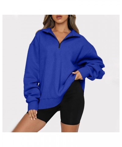 Women's Casual Oversized Half Zip Sweatshirts Long Sleeve Solid Color Pullover Jackets with Pockets 3-royal Blue $5.97 Hoodie...