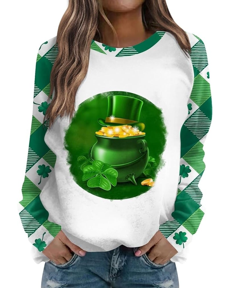 Saint Patricks Day Shirts Women 2024 Shamrock Lucky Tops Long Sleeve V Neck Cold Shoulder Dressy Tunic Blouses M4 E-mint Gree...