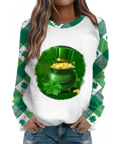 Saint Patricks Day Shirts Women 2024 Shamrock Lucky Tops Long Sleeve V Neck Cold Shoulder Dressy Tunic Blouses M4 E-mint Gree...