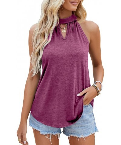 Halter Tank Tops for Women Summer Tops Keyhole Sleeveless Shirts Loose Fit Plum $11.19 Tanks