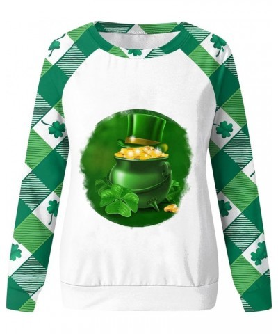 Saint Patricks Day Shirts Women 2024 Shamrock Lucky Tops Long Sleeve V Neck Cold Shoulder Dressy Tunic Blouses M4 E-mint Gree...