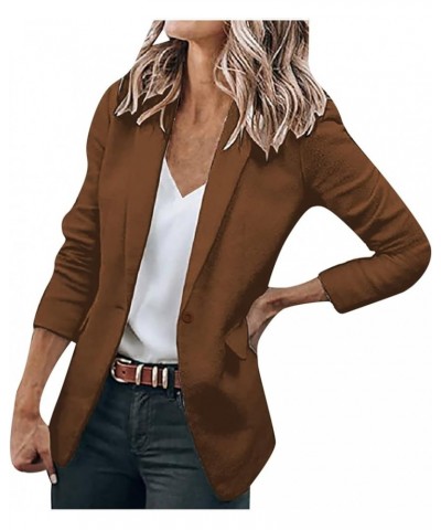 Women's Casual Blazer Jacket Open Front Work Office Professional Blazers Plus Size Long Sleeve Cardigan Coat Brown $5.29 Blazers