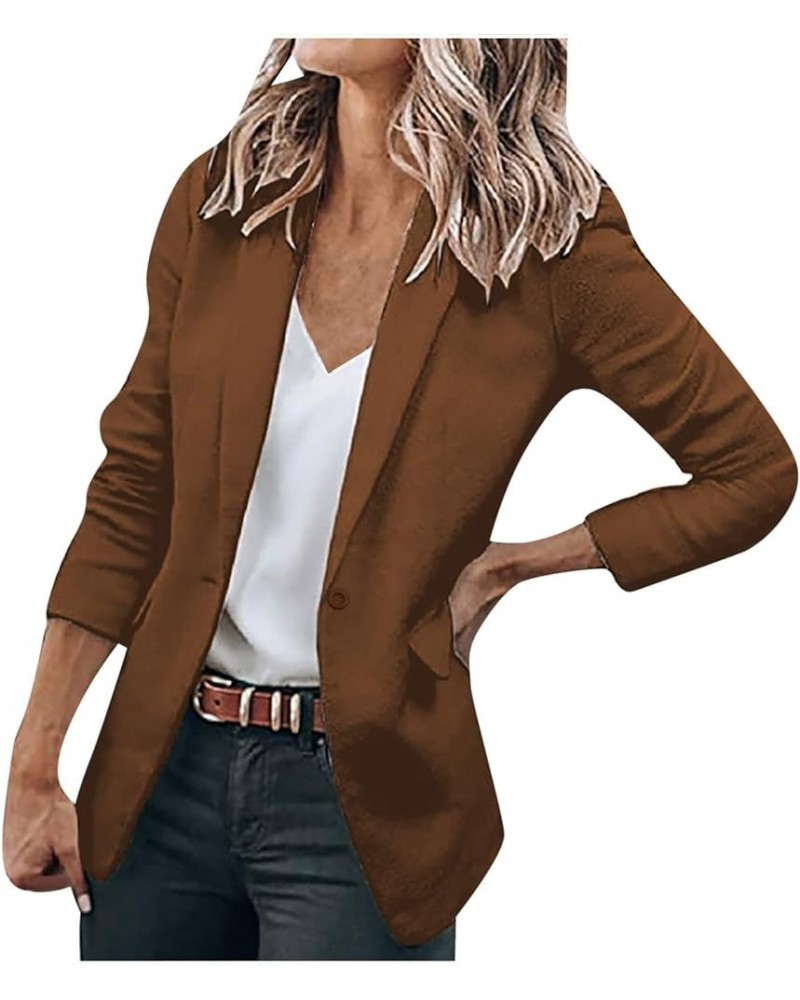 Women's Casual Blazer Jacket Open Front Work Office Professional Blazers Plus Size Long Sleeve Cardigan Coat Brown $5.29 Blazers