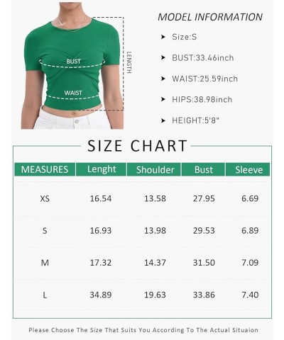 Women Short Sleeve Crewneck Twist Knot Front Crop Top Basic Ribbed Knit Shirt Fashion Trendy Green $11.20 T-Shirts