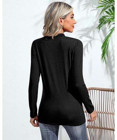 3 Pack Women's Mock Turtleneck Shirts, Long Sleeve Mock Neck Pullover Tops Slim Fitted Stretch Undershirt Tee Blouse Black, G...