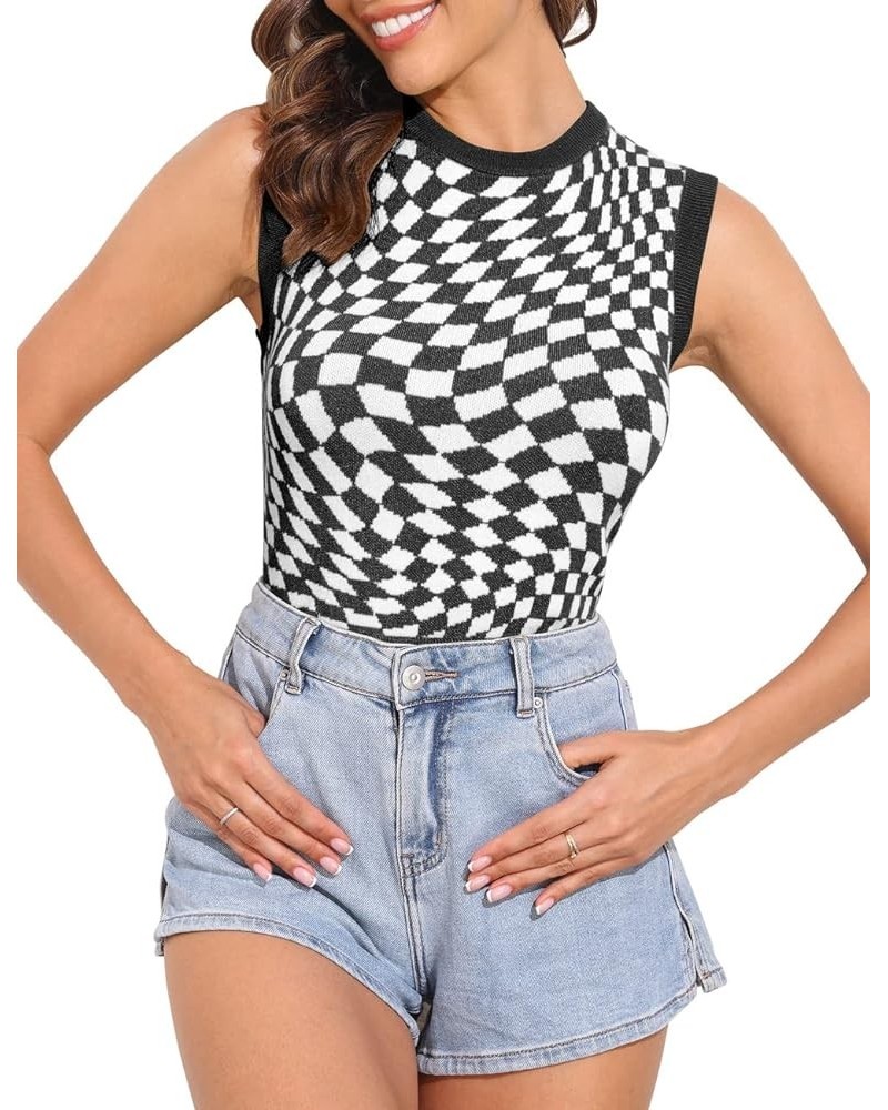 ninovino Women's V Neck Knit Sweater Vest Houndstooth Vintage Loose Fit Pullover Vest Black $11.61 Sweaters