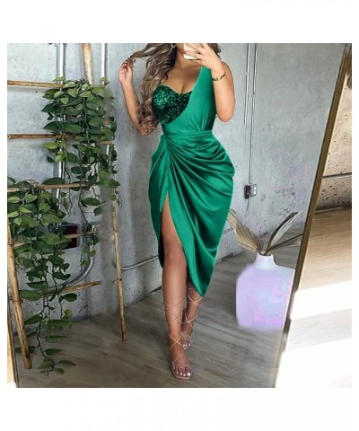 Cocktail Dress for Women,2024 Spring Summer Elegant Sexy Skinny Wedding Guest Dress,Trendy Ruched Slit Irregular Party Dress ...