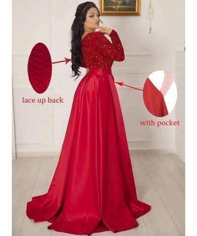 V Neck Long Sleeve Prom Dresses with Slit Sequin Satin Formal Evening Party Gowns with Pocket for Women Mint $41.24 Dresses