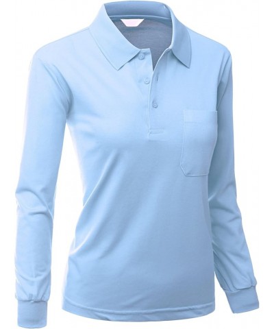 Women's Pique 180-200 TC Polo Dri Fit Collar T-Shirts Skyblue $11.28 Shirts