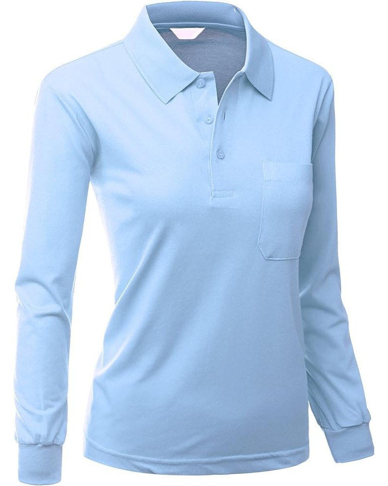 Women's Pique 180-200 TC Polo Dri Fit Collar T-Shirts Skyblue $11.28 Shirts