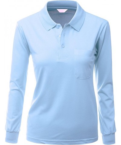 Women's Pique 180-200 TC Polo Dri Fit Collar T-Shirts Skyblue $11.28 Shirts