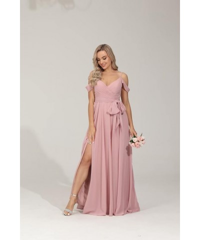 Off Shoulder Bridesmaid Dresses for Women Pleated Chiffon Long Formal Wedding Guests Dresses with Slit Burgundy $25.30 Dresses