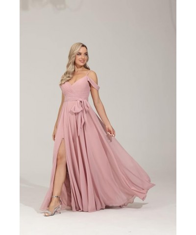 Off Shoulder Bridesmaid Dresses for Women Pleated Chiffon Long Formal Wedding Guests Dresses with Slit Burgundy $25.30 Dresses