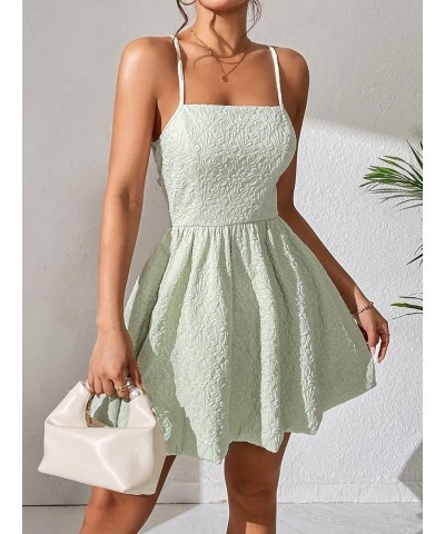 Women's High Waist Spaghetti Strap Jacquard Lace Up Backless Cami Mini Dress Green $19.32 Dresses