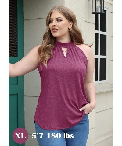 Halter Tank Tops for Women Summer Tops Keyhole Sleeveless Shirts Loose Fit Plum $11.19 Tanks